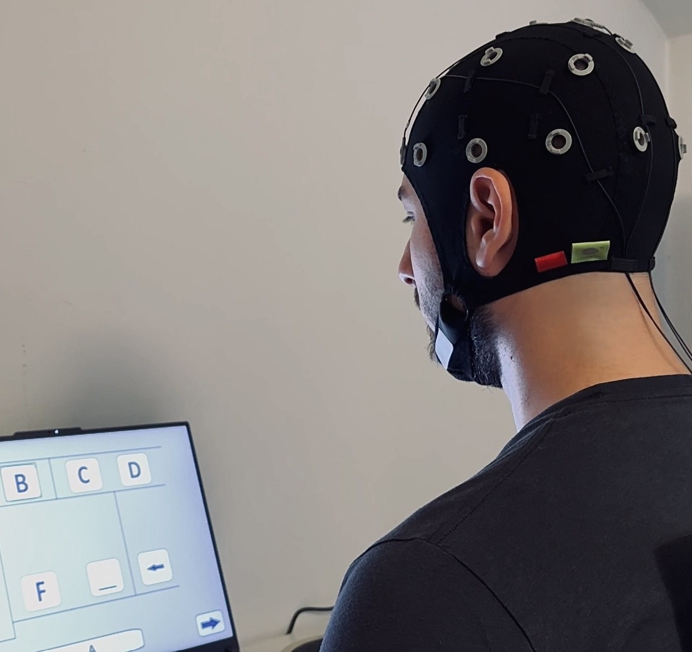 David Toma testing an EEG brain-computer interface