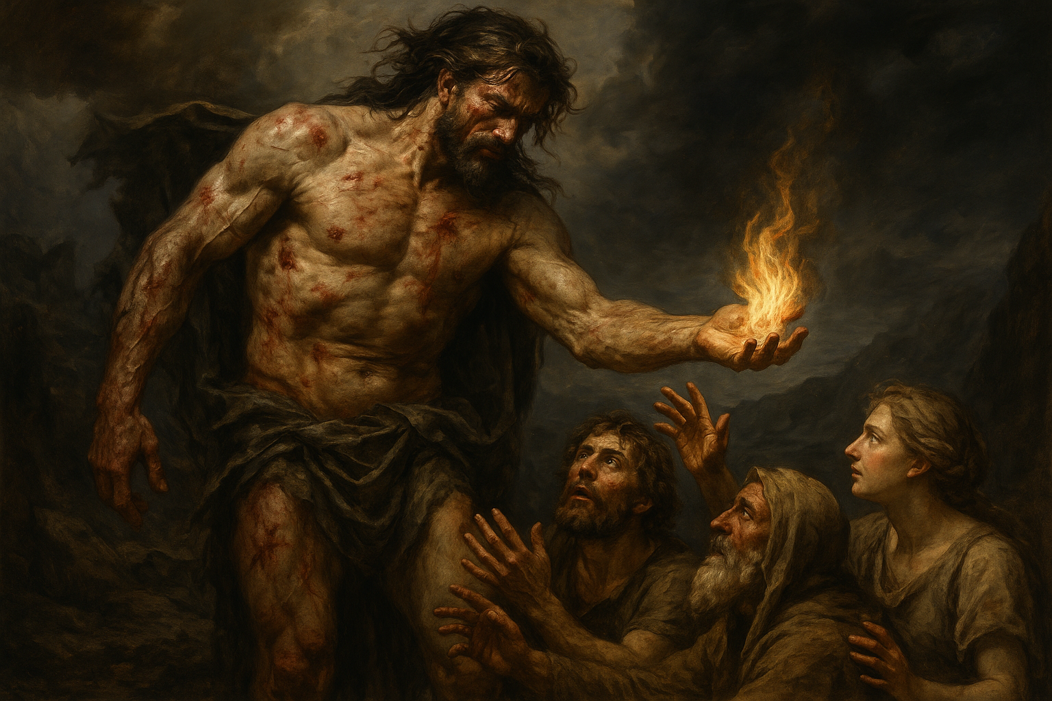 Prometheus carrying fire to humanity